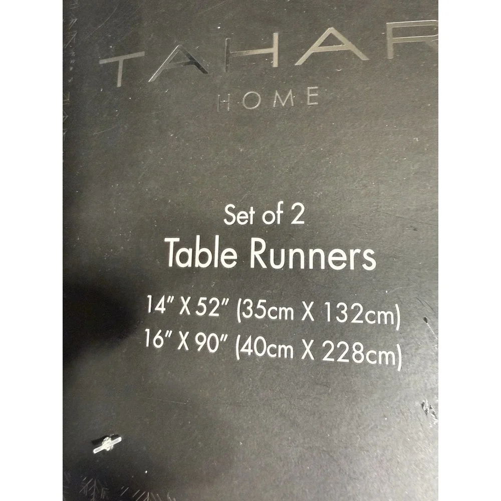 Tahari Set Of 2 Table Runners Neutrals/golds Embroidered 14